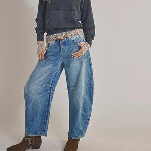 We The Free Good Luck Mid-Rise Barrel Jeans Color: Ultra Light Beam